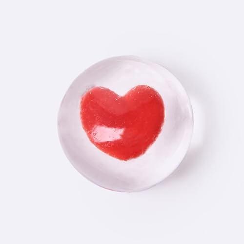 Red heart squishy inside clear sticky ice cube