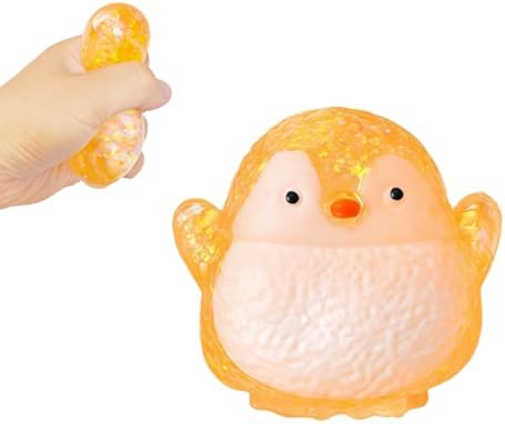 Mini orange glitter penguin squishy squeeze stress ball