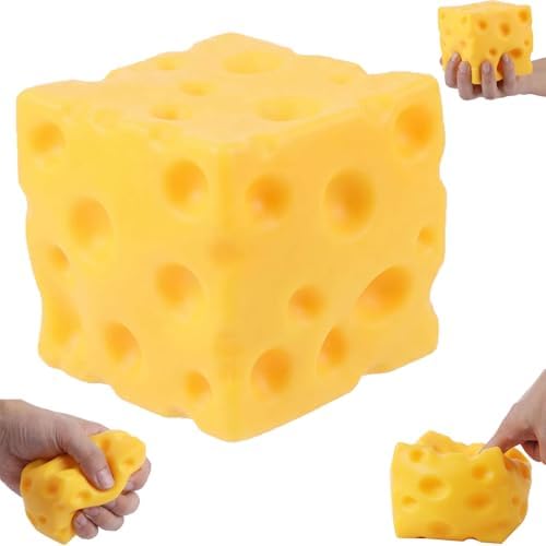 Giant yellow cheese squishy block with deep holes