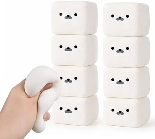 Eight milk carton squishy seal cubes, bulk party favor pack