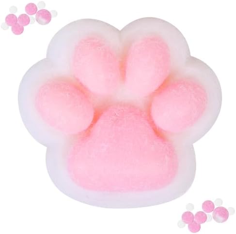 Fuzzy pink and white furry cat paw squishy