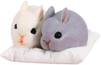 Two pack fluffy flocked white and grey bunny squishy soft squeeze toy
