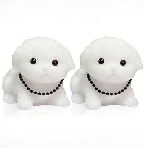 Two mini white maltese puppy dog squishies with bead collars