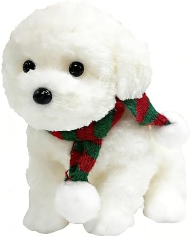 Big white teddy dog squishy with striped holiday scarf