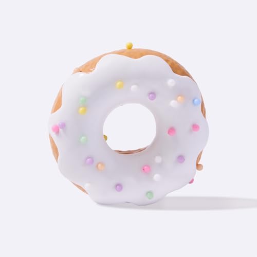White frosted donut squishy with pastel sprinkles