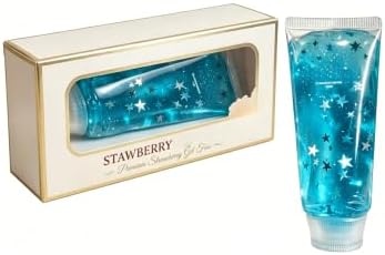 Blue glitter star squishy tube in gift box with silver stars