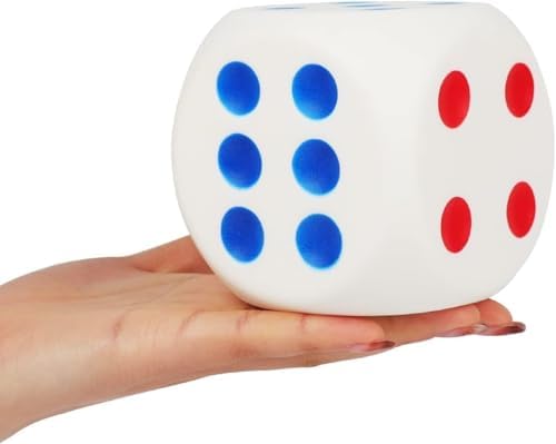 White 3 inch kawaii scented slow rising dice squishy with blue and red dots