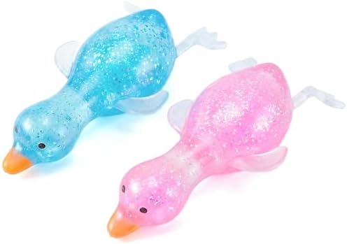 Duck squishy 2 pack in blue and pink glitter