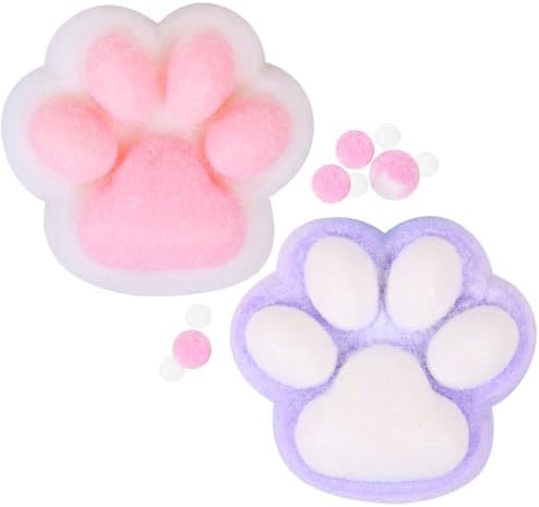 Fuzzy pink and purple cat squishy paw two pack