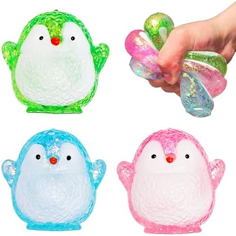 Glitter penguin squishy 3 pack water bead stress balls
