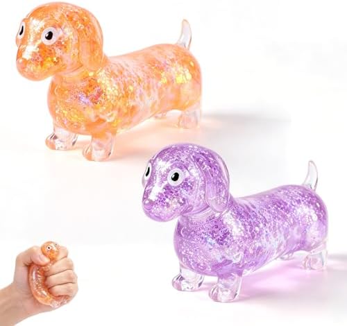 Orange and purple dachshund dog squishy 2 pack