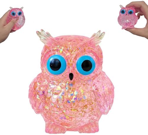 Cute pink glitter owl squishy squeeze toy for kids and adults