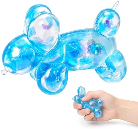 Blue glitter balloon dog squishy with water beads