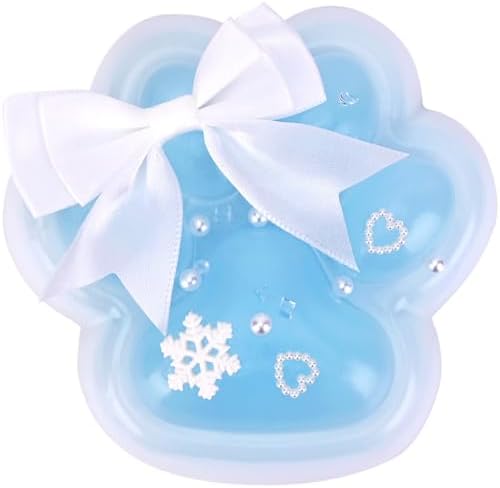Ice blue cat squishy paw with bow and snowflake, slow rising jelly toy