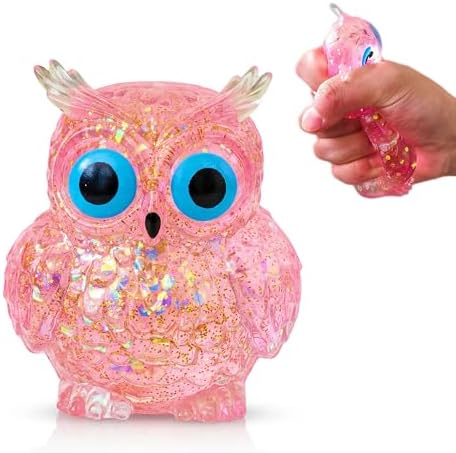Mini pink glitter owl squishy squeeze fidget stress ball toy