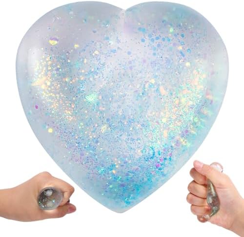 Blue glitter heart squishy stress ball