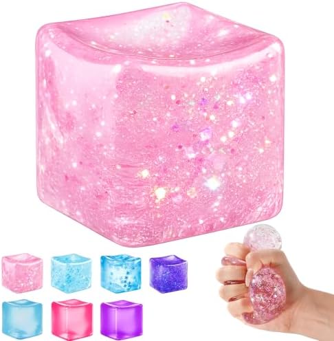 Pink glitter ice cube squishy stress ball
