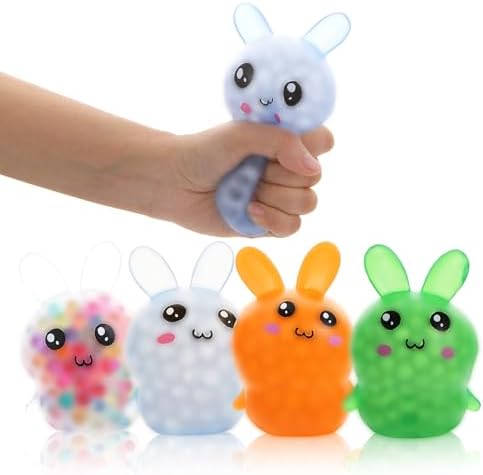 Four water bead jelly bunny squishy squeeze toys