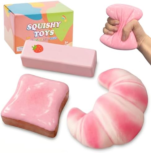 Kawaii croissant squishy 3 pack pink soft slow rising toys