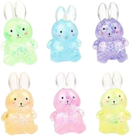 Six color glitter jelly bunny squishy squeeze fidget toy set