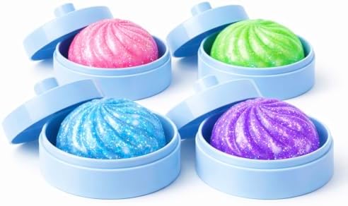 Kawaii galaxy squishy ball steamed buns in pastel dishes