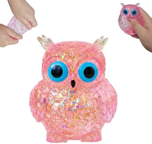 Rose pink glitter owl squishy slow rising squeeze sensory toy