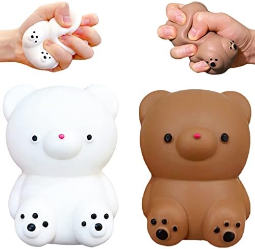 White and brown mochi bear squishy set squeeze toys