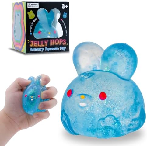 Glitter blue jelly bunny squishy slow rising sensory squeeze toy