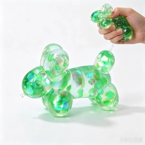 Green glitter balloon dog squishy with water beads