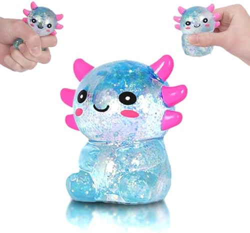 Chubby blue axolotl squishy big head sitting fidget toy