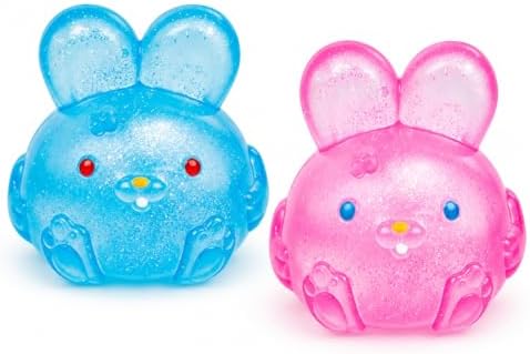 Two pack pink and blue glitter jelly bunny squishy squeeze toys