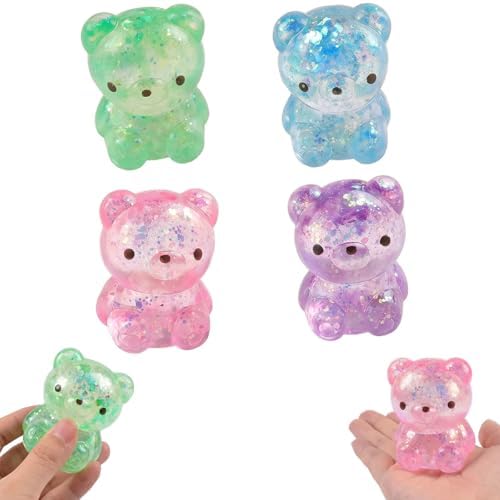 Four pack glitter mini bear squishy slow rising squeeze toys