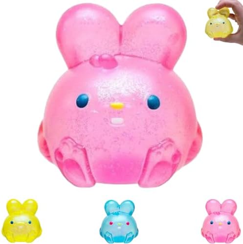 Chubby pink glitter bunny squishy squeeze stress relief toy