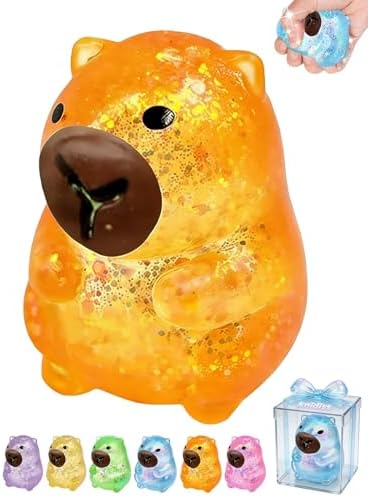 Orange glitter capybara squishy slow rising stress ball