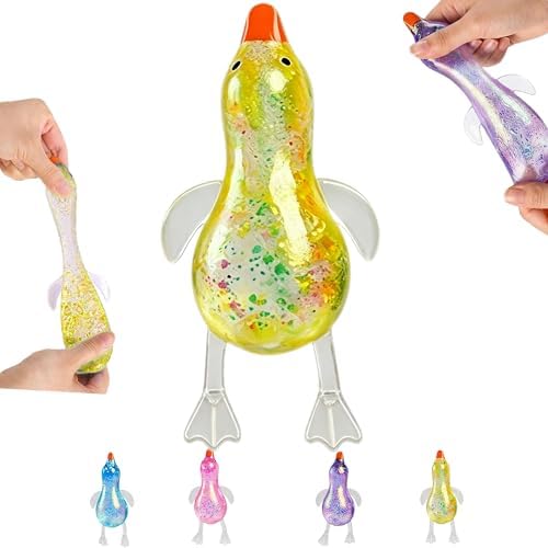 Yellow glitter duck squishy full of confetti sparkles