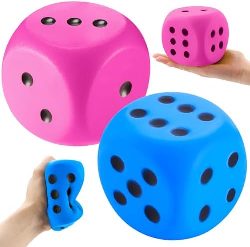 Large 3.9 inch pink and blue foam dice squishy 2-pack
