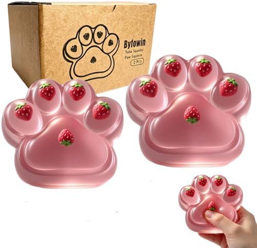 Pearly pink strawberry cat squishy paw two pack
