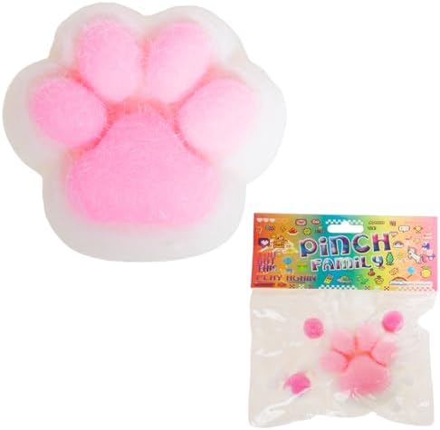 Pink fuzzy pom cat squishy paw soft squeeze sensory toy
