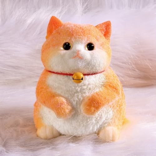 Orange tabby flocked cat squishy with bell collar