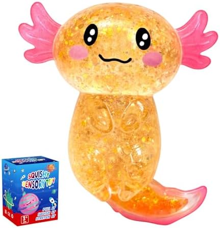 Orange stretchy glitter axolotl water bead squishy ball