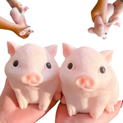 Two flocked piglet pig squishy sensory toys