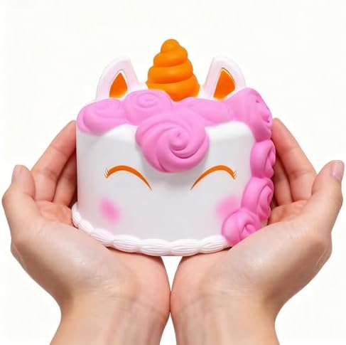 Unicorn cake squishy with horn and pink frosting roses