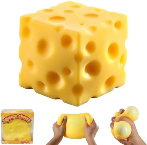 Yellow cheese squishy cube with a gift box on white