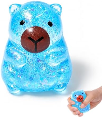 Blue glitter capybara squishy slow rising stress ball