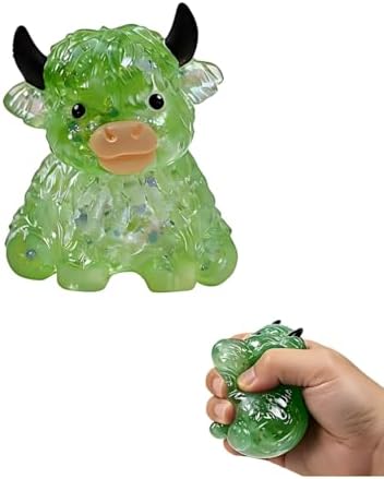 Green crystal jelly bead cow squishy squeeze stress toy