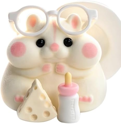 White flocked hamster squishy with glasses, cheese and milk bottle