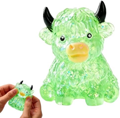 Green glitter highland cow squishy slow rising stress toy
