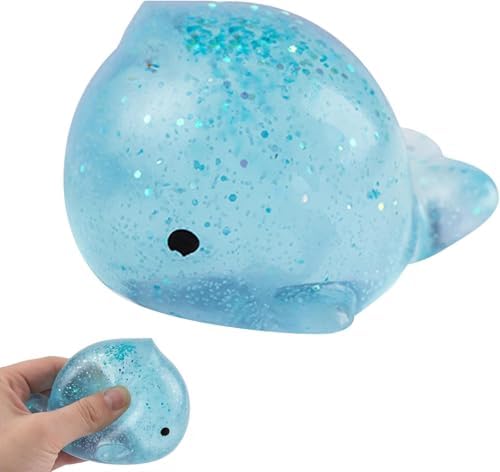 Mini blue glitter shark squishy pocket fidget toy