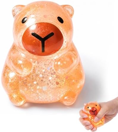 Orange glitter capybara squishy squeeze sensory fidget toy