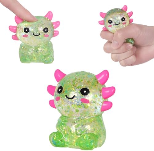 Chunky green axolotl squishy sitting glitter squeeze toy